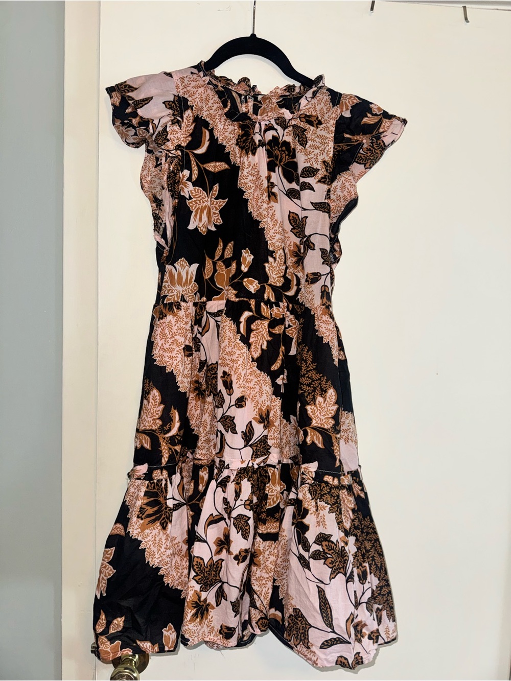 Karlie Black and Blush Floral Tiered Midi Dress